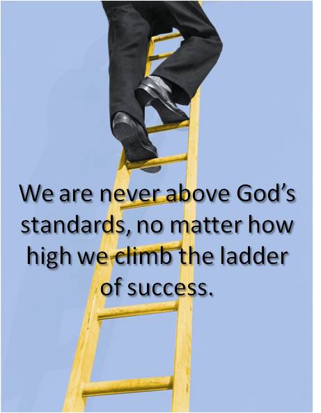 Man climbing ladder of success