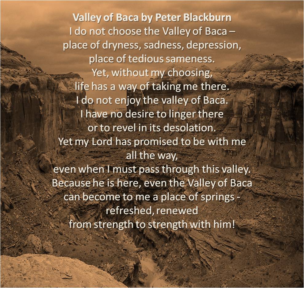 Valley of Bacca poem by Peter Blackburn