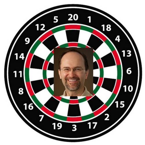 Dartboard with Randy's picture in the middle