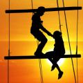Two people on a ropes course